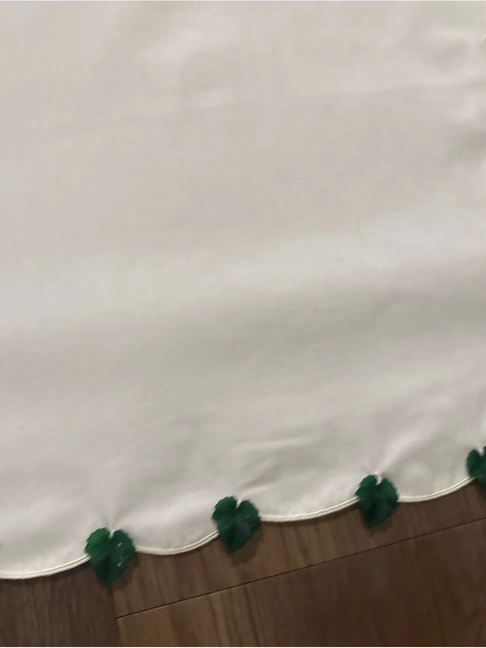 White Scalloped Curtains with Green Tassel Trim handmade